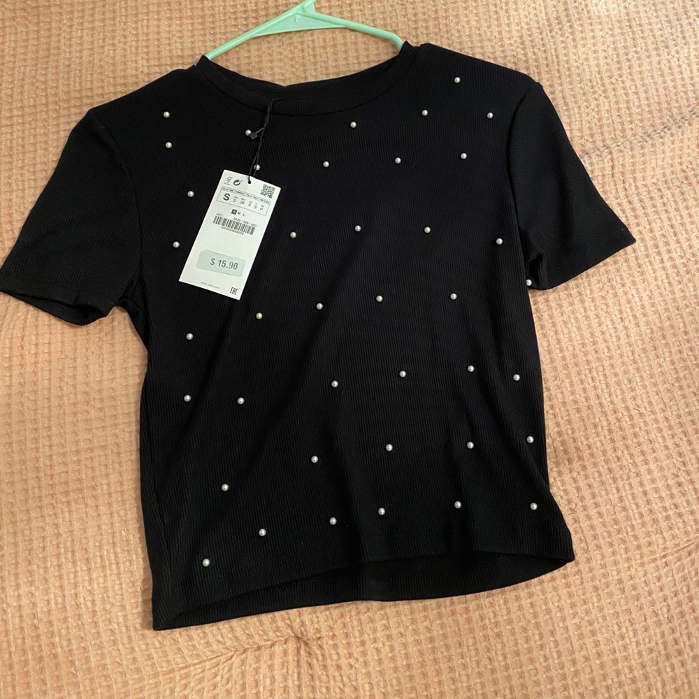Zara black Pearl top